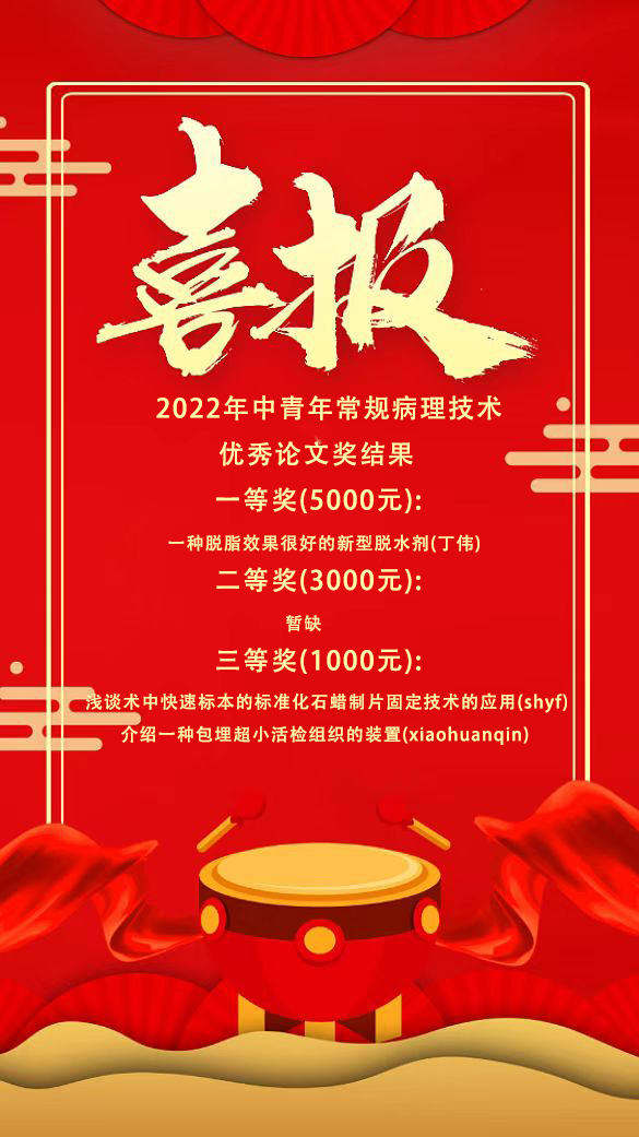 2022年中青年常规病理技术优秀论文奖结果 2022年中青年常规病理技术优秀论文奖结果